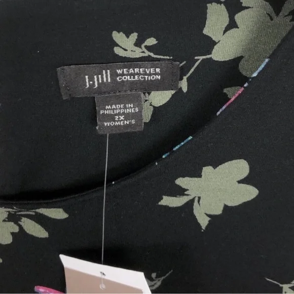 J Jill Wearever Perfect Black Floral Ballet Sleeve Dress Size 2X - Picture 12 of 16